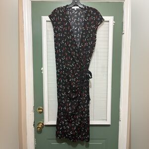 Lark & Ro Dress Women XL Wrap Tie Floral Red & White Rose Print Dress Sz XL